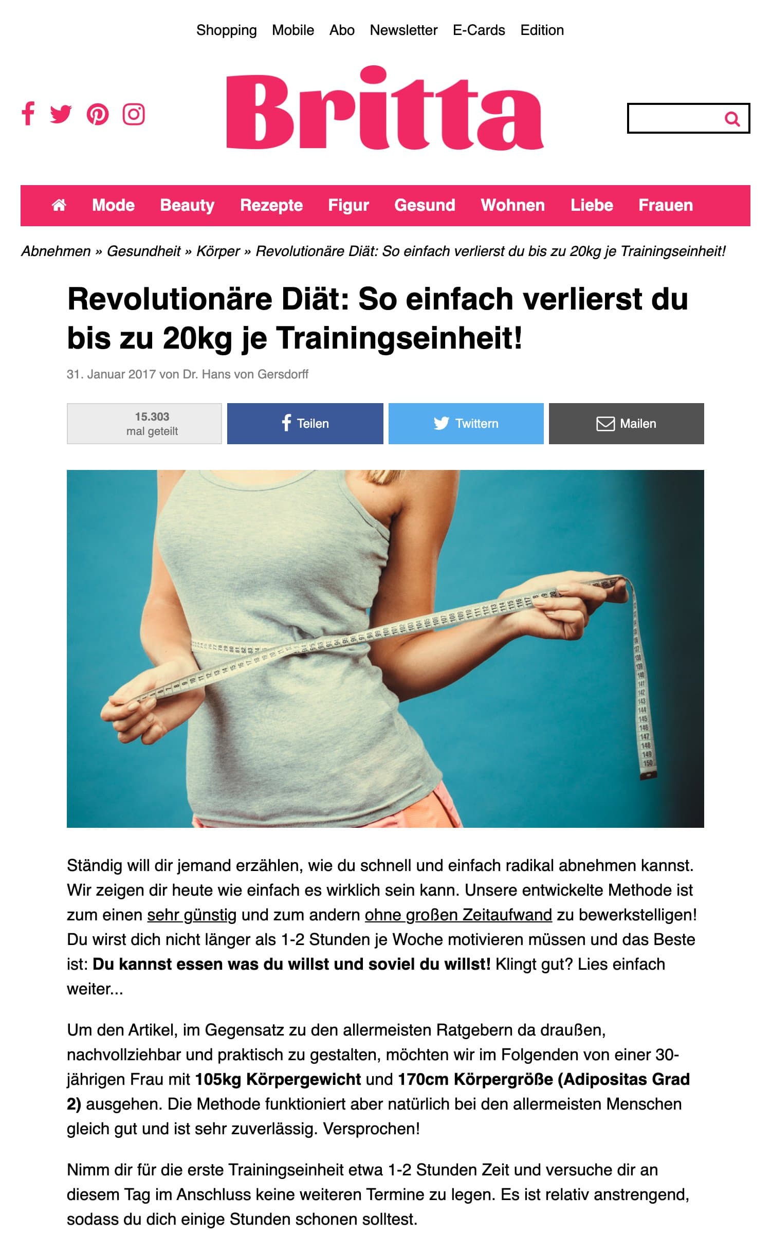 Artikelseite der Britta — Alt